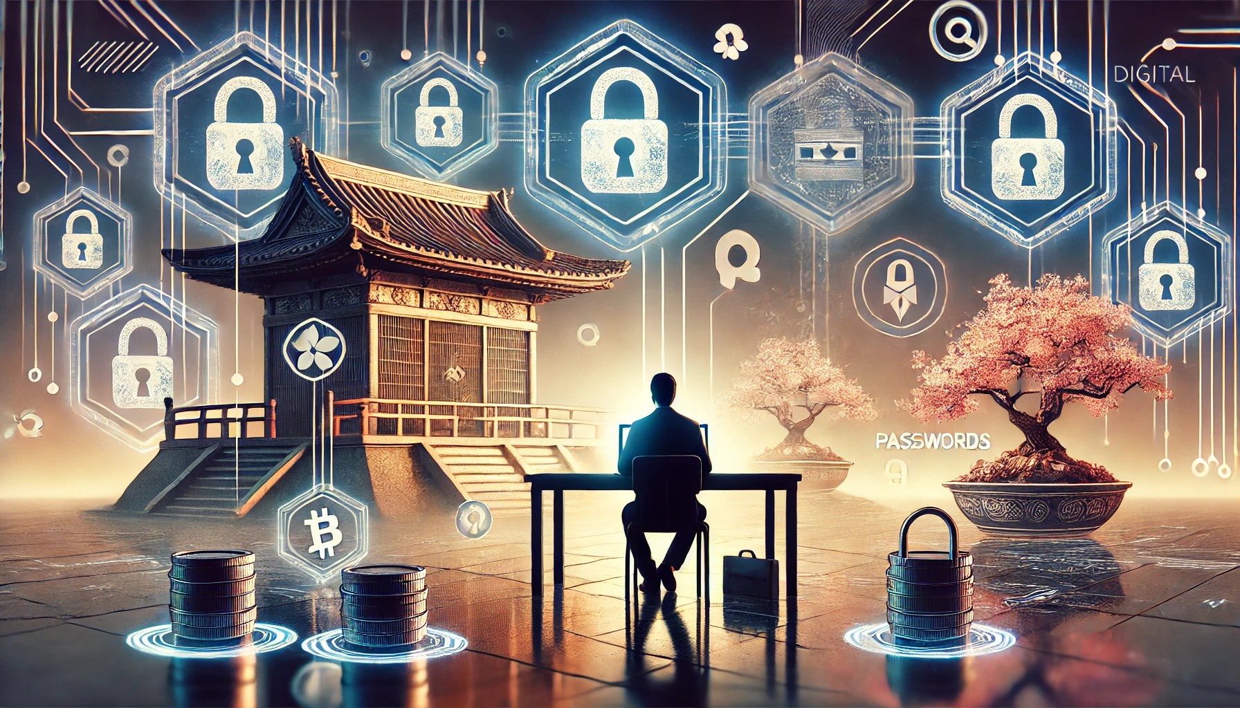 DALL·E 2024-11-25 17.30.26 - A thought-provoking illustration of a digital inheritance concept. The scene features a person sitting at a desk with a laptop open, surrounded by flo